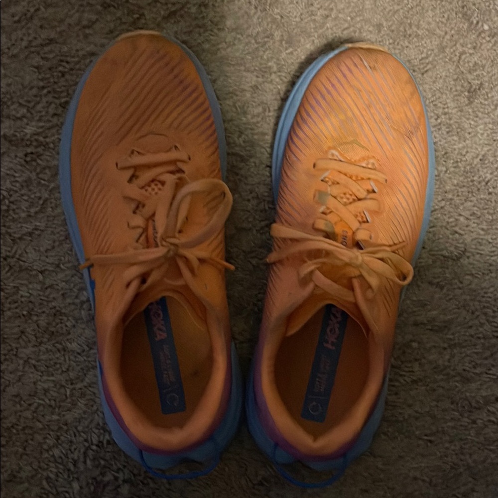 Hoka Orange and Blue Running Shoes